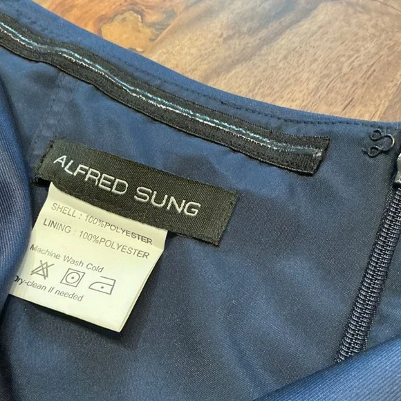 Alfred Sung Navy Midnight Blue Off The Shoulder Satin Gown Size 8 Evening Formal - Picture 4 of 15